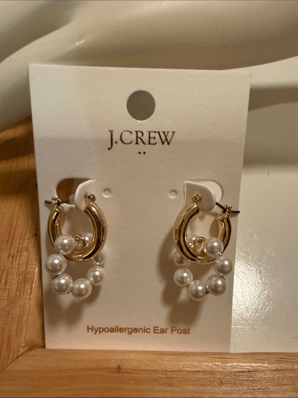 J. Crew Gold Hoop Earrings with White Pearl Cluster